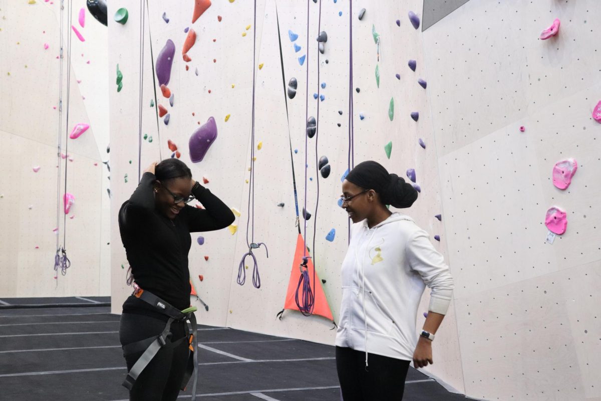 Our staff members Ashani Middleton and Denise Penn preparing to climb. 
