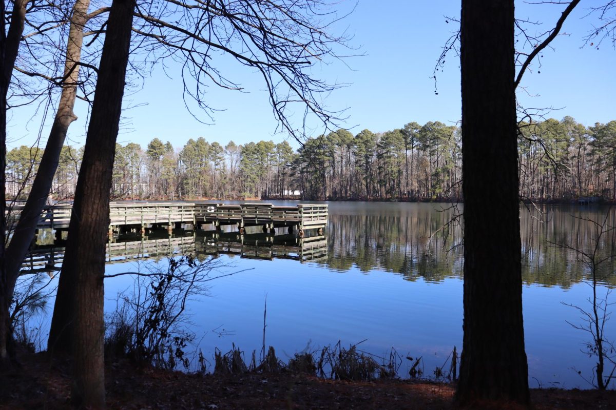 View of the Sandy Bottom pond and dock. 