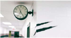 Clock in the C hallway at the change to 3rd block